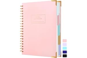 Yoment Hardcover Spiral Notebooks for Work School, B5 Journal Notebook with Tabs Dividers, Multi 5 Subject Notebook College Ruled, 240 Pages Lined Journal for Women, Pink