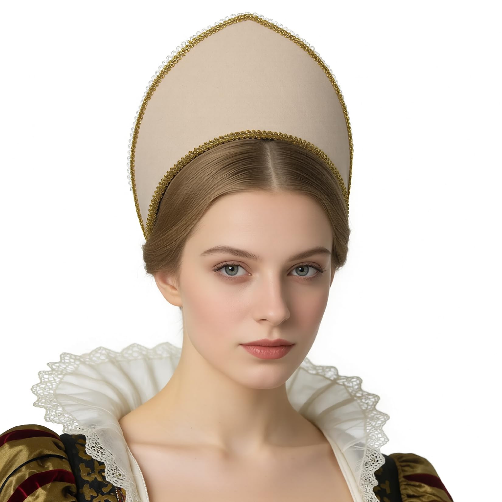 BPURB Women's Tudor Headband Renaissance Anne Boleyn Hat Elizabethan Headwear Halloween Costumes (Height：11.5cm/4.53 inch)