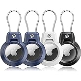 Gitfos AirTag Holder, Airtags 4 Pack AirTag Keychain Holder with Wire Cable - Robust & 360° Protective fit Apple AirTag Holder for Luggage, Backpack, Keys, Ring Car Key Chain.-2 Blue/White/Black