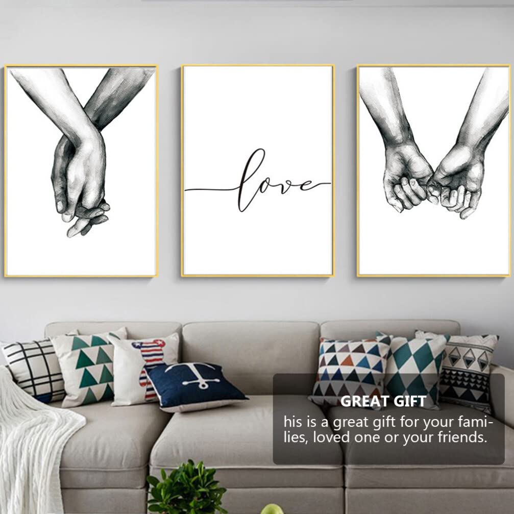 Garneck 3pcs Hand in Hand Wall Pictures 30 x 40 cm Bedroom Picture Set without Frame Print Letter Canvas Painting Wall Art Home Wall Art Decoration