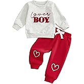 Karuedoo Toddler Baby Boy Valentines Day Outfit Lover Boy Embroidery Crewneck Sweatshirt and Pants Set Spring Clothes