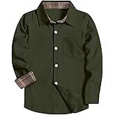 SANGTREE Mens and Boys Cotton Button Down Dress Shirts Casual Long Sleeve Shirt with Single Chest Pocket