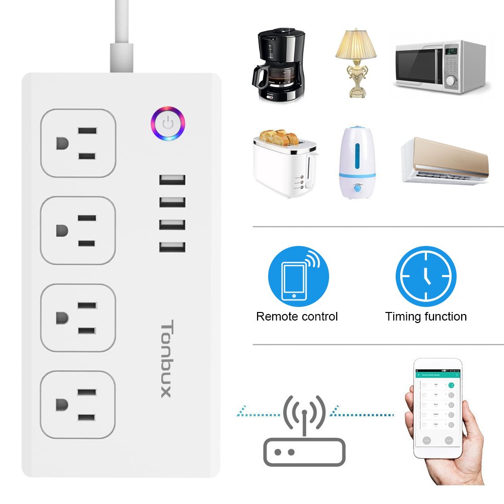 WiFi Smart Power Strip Surge Protector 1700 Joule with Switch 4 Outlets 4 Charge USB Ports and 5-Foot Extension Cord, App Control Your Devices from Anywhere Anytime (White)