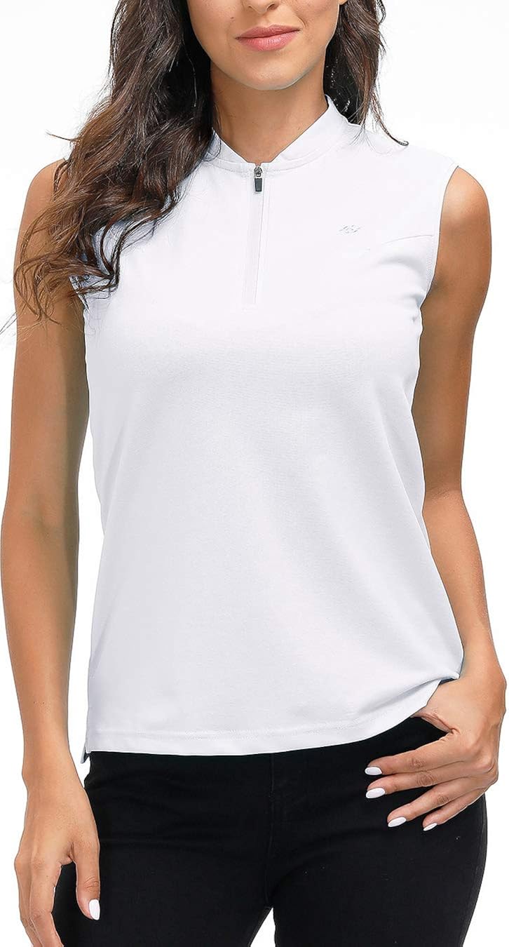 AIRIKE Golf Polo Shirts for Women Slim Fit Woman Sleeveless Sports Shirts Quick Dry Athletic Tank Tops for Tennis Work: Clothing