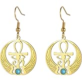 Ankh Cross Eye of Horus Gemstone Earrings Key of Life Scarab Egyptian Goddess Isis Earrings Ancient Egyptian Protection Amulet Religious Jewelry for Women