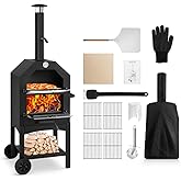 EDOSTORY Outdoor Pizza Oven, Wood Fired Pizza Oven for Outside, Patio Pizza Maker with Pizza Stone, Pizza Peel, Grill Rack, a