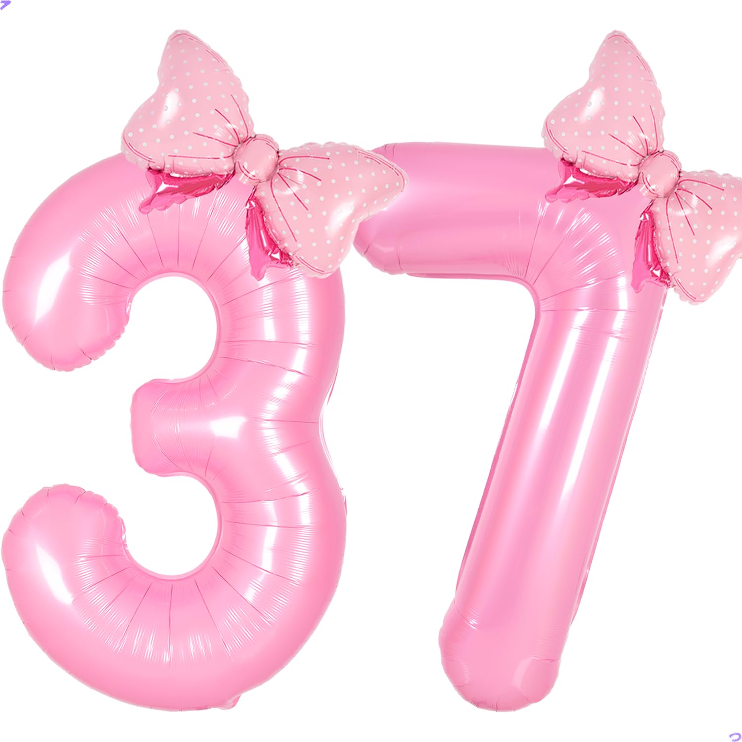 Pink Coquette Birthday Decorations 37 Balloon Numbers for Women, Coquette Bow Balloons Foil Mylar Large 40” Bow Birthday decorations 37th Balloon Birthday Party Supplies (Number 37 balloons)