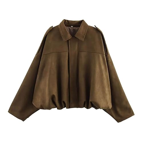 Jackets for Women, Solid Faux Suede Jacket Lapel Collar Batwing Sleeve Cropped Coats Ladies Imitation Leather Motorcycle Cord Fashion Jackets Biker Jacket Leather Short Blouson S-L
