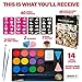 Face Paint Kit for Kids - 40 Face Paint Stencils, 14 Water Based Paints with 2 Large White and Black Colors - Halloween Professional Makeup Face Paint Palette Safe for Skin, Face Painting Book