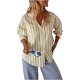 WDIRARA Women's Striped Button Down Shirts Long Sleeve Collared Blouse Button Back Tops