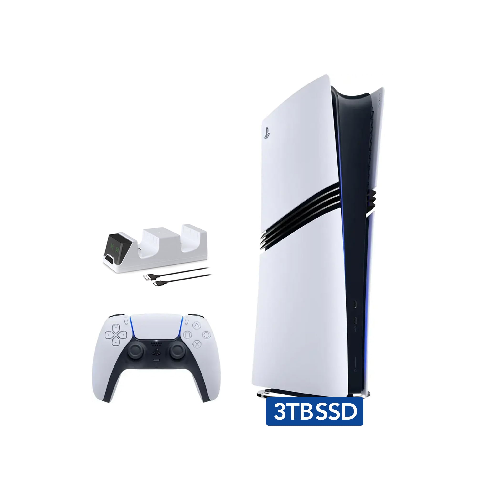 Sony PlayStation 5 Pro Upgraded 3TB Digital Edition Console, Controller and Controller Charger - White, Flagship Pro PS5 3TB PCIe SSD Gaming Console [video game] [video game] [video game] [video game]