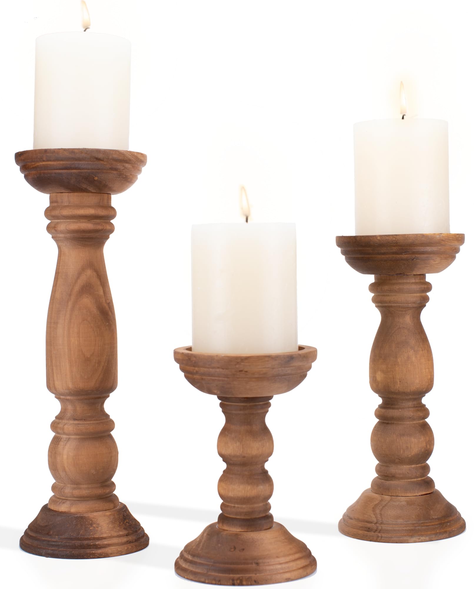 Farmhouse Wooden Candle Holders for Pillar Candles Set of 3, Rustic ...
