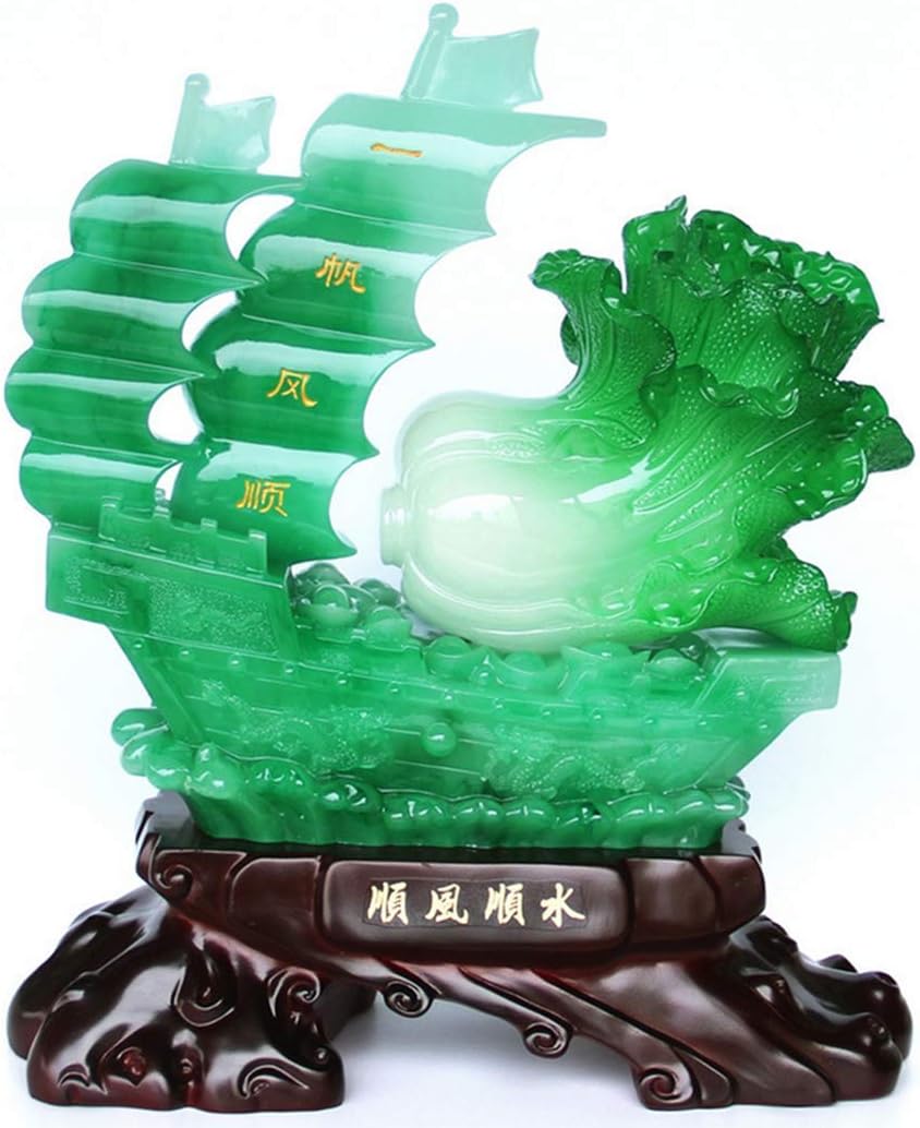 CFJKN Chinese Feng Shui Decor, Sailing Ship Statues Oriental Lucky Fortune Wealth Wealth and Prosperity Collectible Best Decoration for Office Or Home,Green_44x19x49cm/17x7x19inch