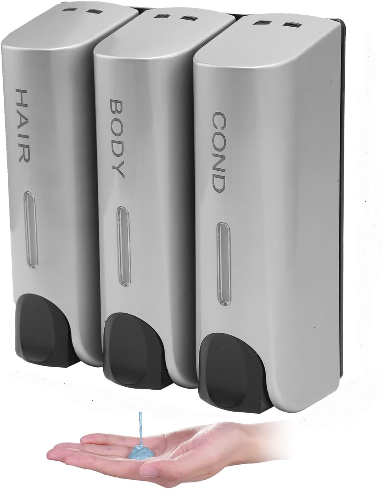 3-Chamber Wall Mounted Bathroom Shower Pump Dispenser Set for Shampoo, Conditioner & Hand Soap - 350ml Capacity