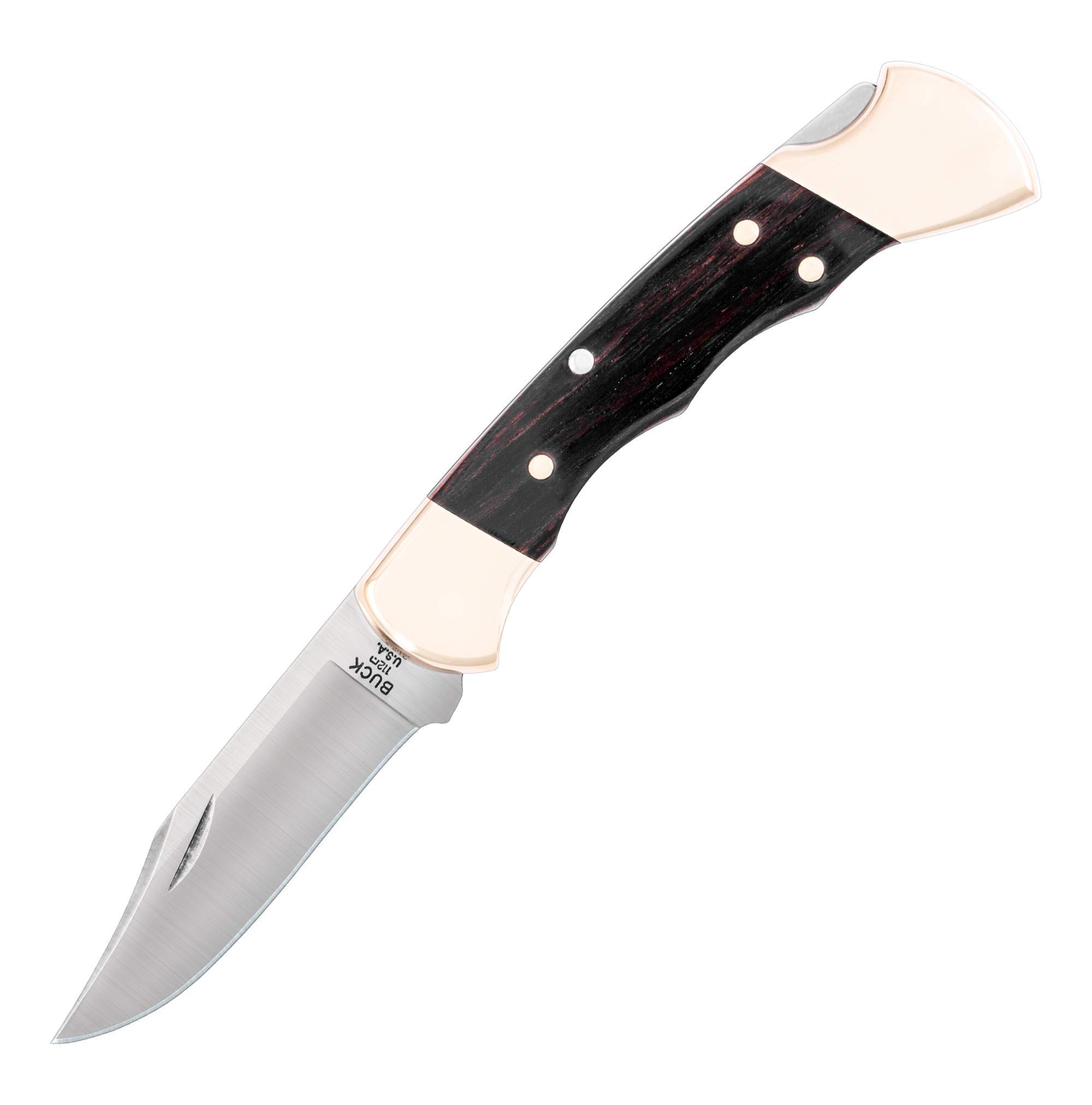 Buck Knives 112 Ranger Folding Knife with Finger Grooves and Leather