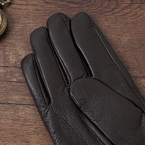 Mens Genuine Leather Gloves Winter - Acdyion Touchscreen Cashmere/Wool Lined Warm Dress Driving Gloves (Brown, Large) - Thumbnail 4