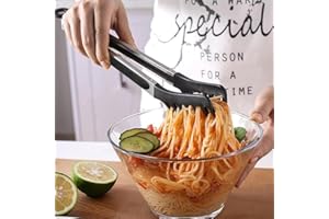 Spaghetti Spoon with Teeth(9-Inch), Heat-Resistant Pasta Spoon Tongs Fork Strainer with Hangable Hook & Lock, Kitchen Food Cl