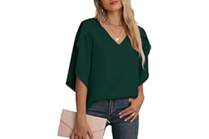 Jouica Women's Fall Casual 3/4 Ruffled Sleeve Chiffon Blouse Tops for Women