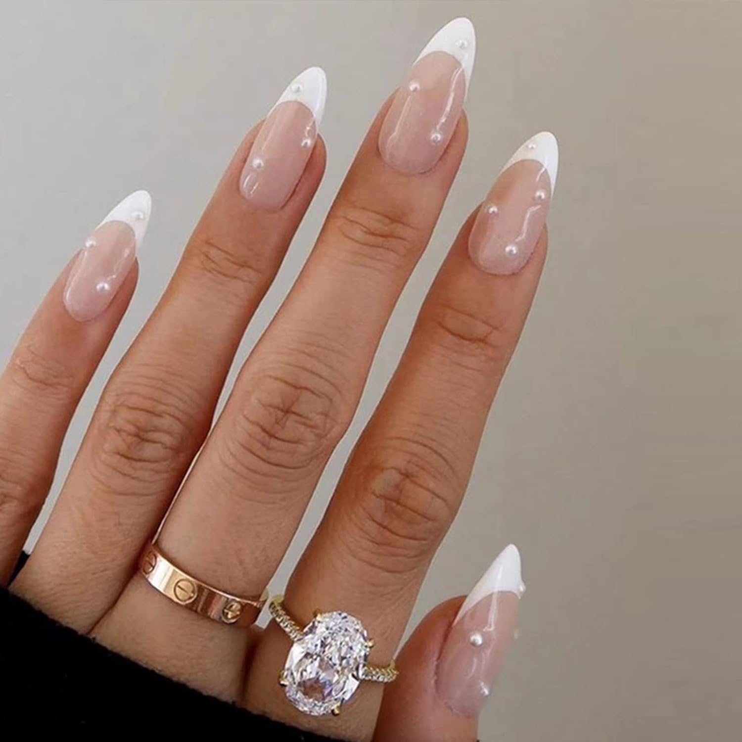 6 Packs (144 Pcs) Press on Nails Medium Design, Misssix Short Fake Nails Almond French Glue on Nails Set with Adhesive Tabs Nail File for Women - Image 3