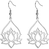 TEAMER Stainless Steel Lotus Flower Dangle Earrings Bohemian Drop Earring Unique Geometric Jewelry for Women