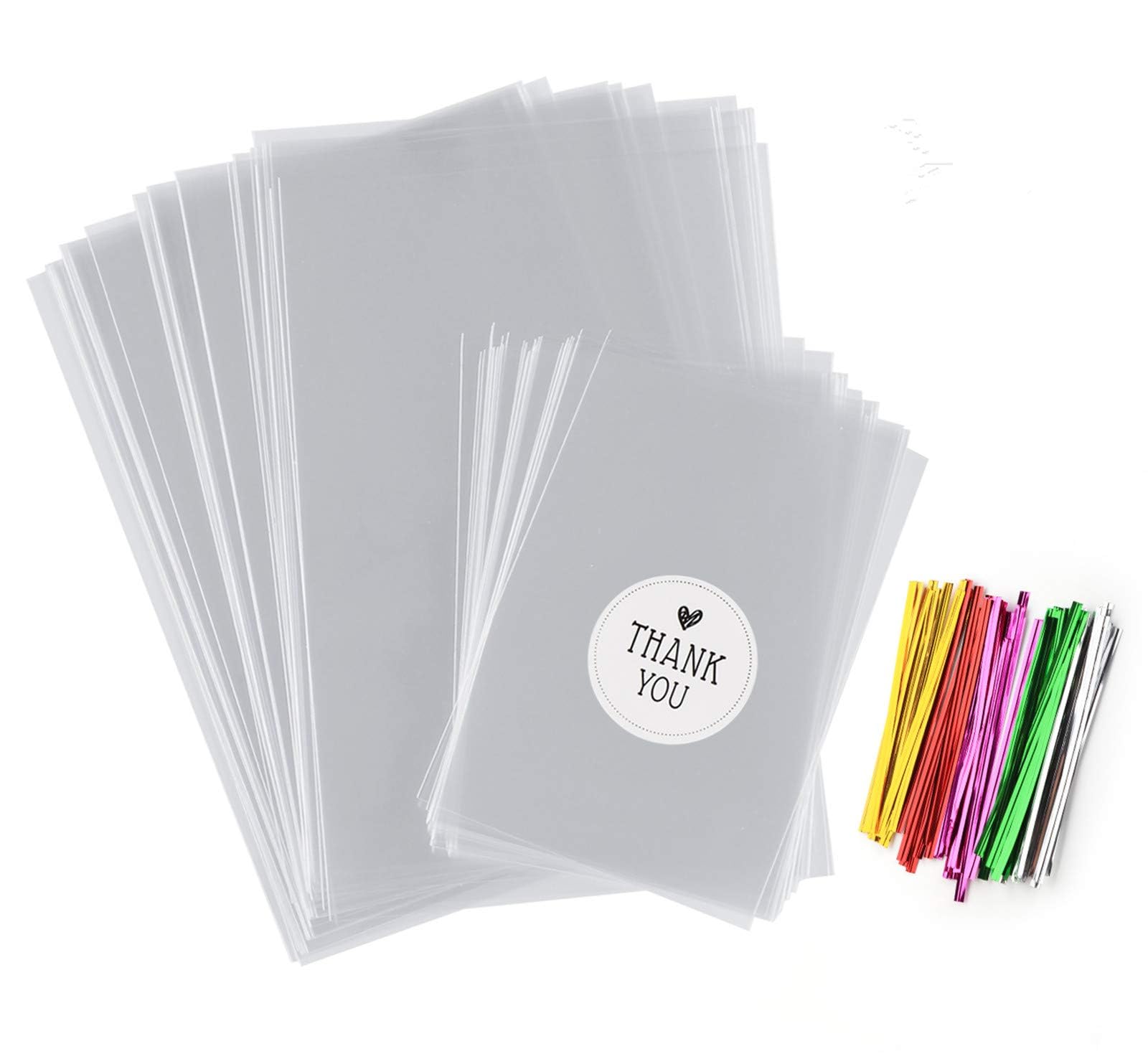 View 1 of 200Pcs Candy Treat Bags 4" x 6" Clear Cellophane Bag& 2.8'' x 4'' Small Treat Bags with Ties, Thickening Plastic Party Favor Bags for Lollipop Cookie Chocolate Wrapping