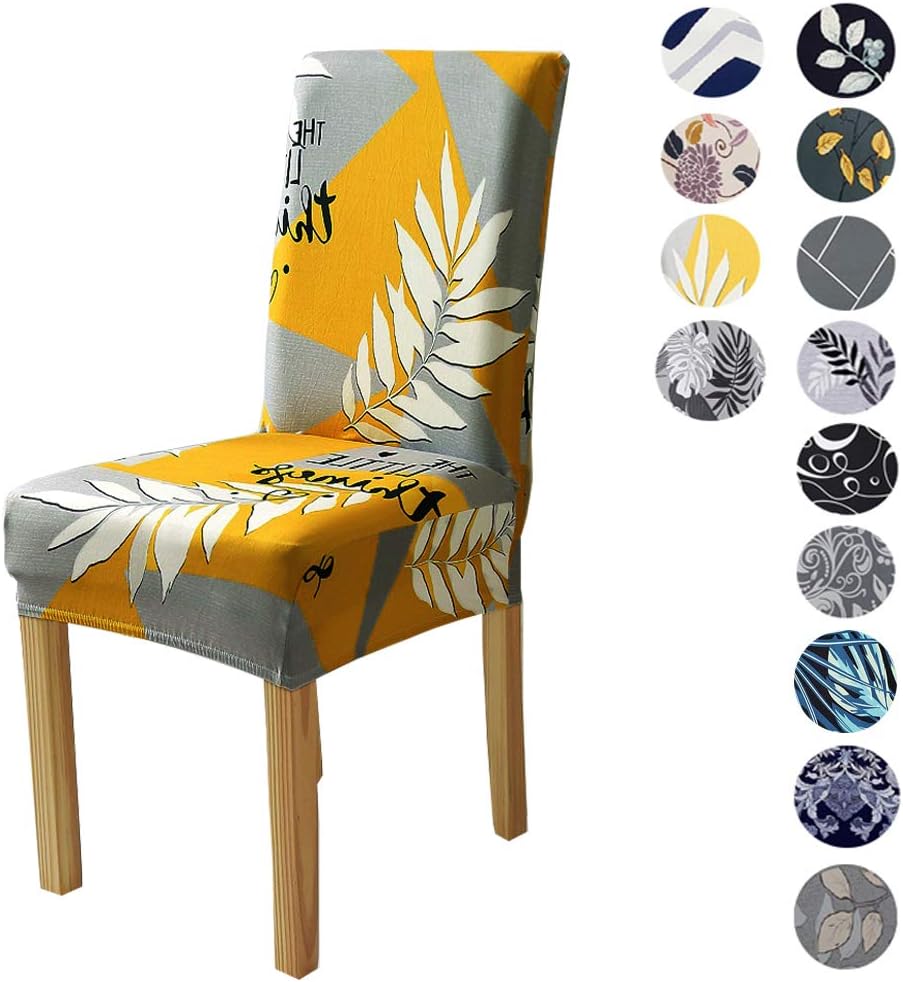 BCKAKQA Dining Chair Covers Grey Yellow Leaf Dining Chair Slipcovers