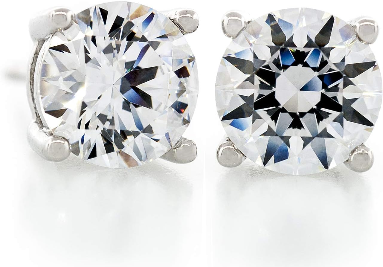 Acacia JewelryAcacia Collection Swarovski Element Simulated Diamond CZ Hypoallergenic Nickel Free Sterling Silver Stud Earrings Round Ideal Cut 1 Carat (ctw) 5mm. Swarovski logo visble on each stone.