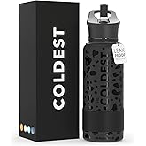 Coldest Insulated Water Bottle with Straw Lid - Stainless Steel Metal Insulated Bottle for Men & Women (Black Leopard, 32 oz)