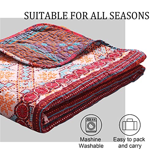 Exclusivo Mezcla Boho Stripe Quilted Throw Blanket, Luxury Reversible