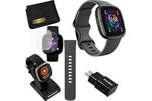 Fitbit Sense 2 Advanced Health and Fitness Smart Watch (Grey/Graphite) with Manage Stress, ECG, SpO2, GPS, 2 Sizes Bands, Bundle with Charger Dock, Wall Adapter, 2 Screen Protectors & PremGear Cloth