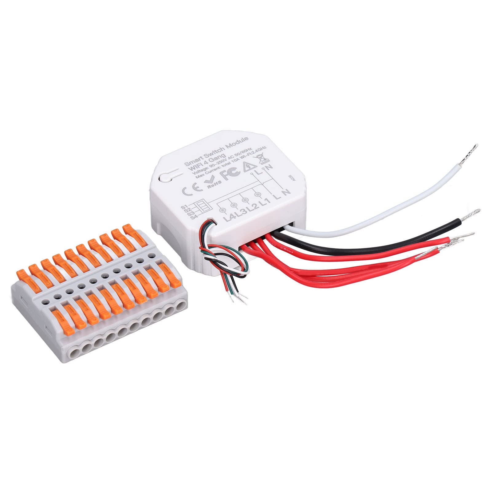Smart Light Switch Module , 4 Gang WiFi Switch Light Module 2 . 4GHz 90‑250V Automatic Identification Multifunctional with Connector for Ceiling Fan