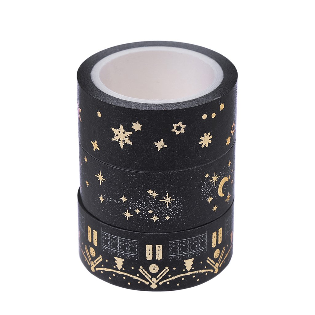 Oranmay Black Moon Stars Paper Sticky Adhesive Sticker Decorative Washi Tape 1.5cm X 5m