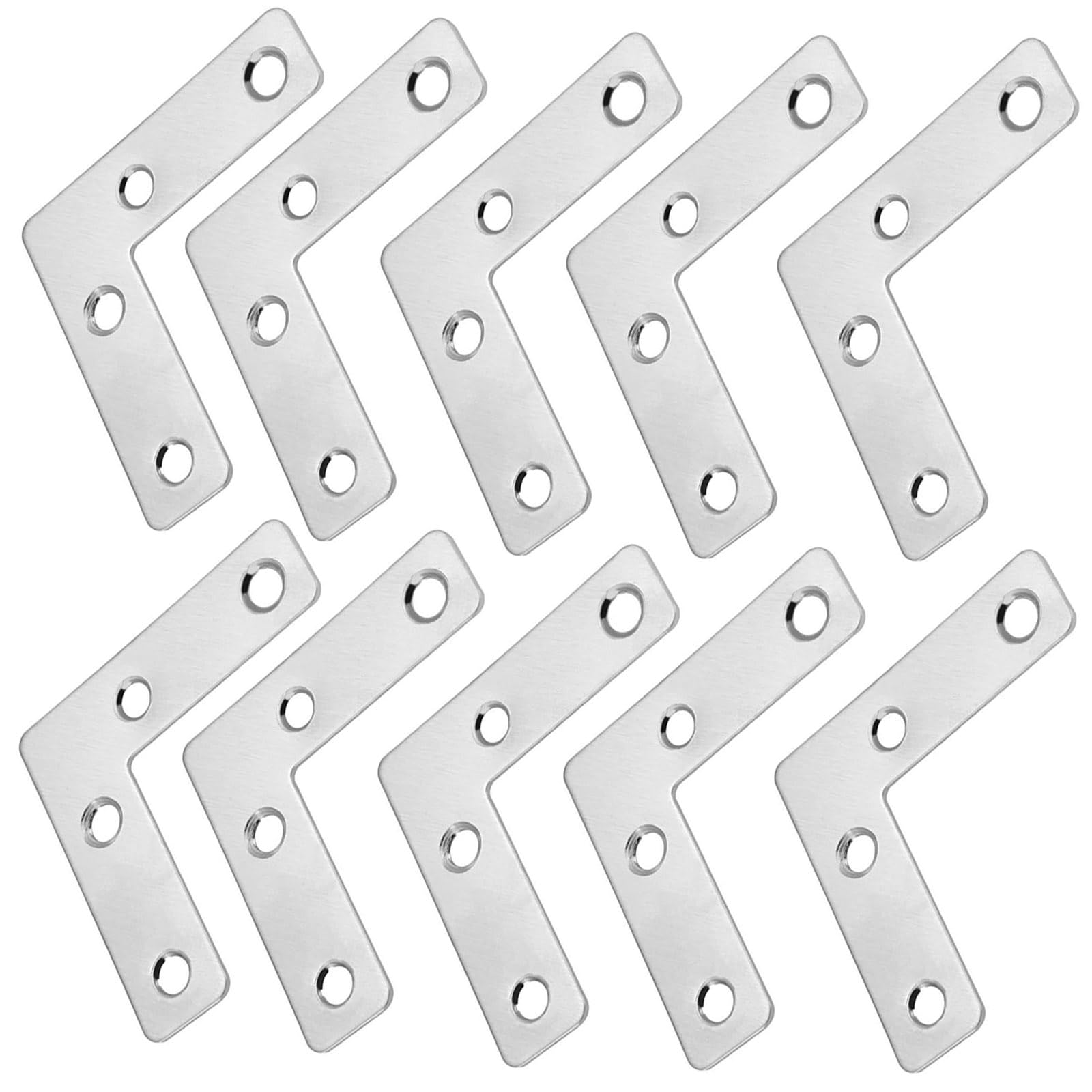 TA-VIGOR 10Pcs L Shape Flat Fixing Mending Plates 50mmx50mm, Stainless Steel Corner Brace Brackets Mending Repair for Wood Connector, Silver