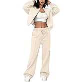 LovelyWholesale Women Sweatsuits 2 Piece Set Zip Up Sweatshirt and Wild Leg Sweatpants Set