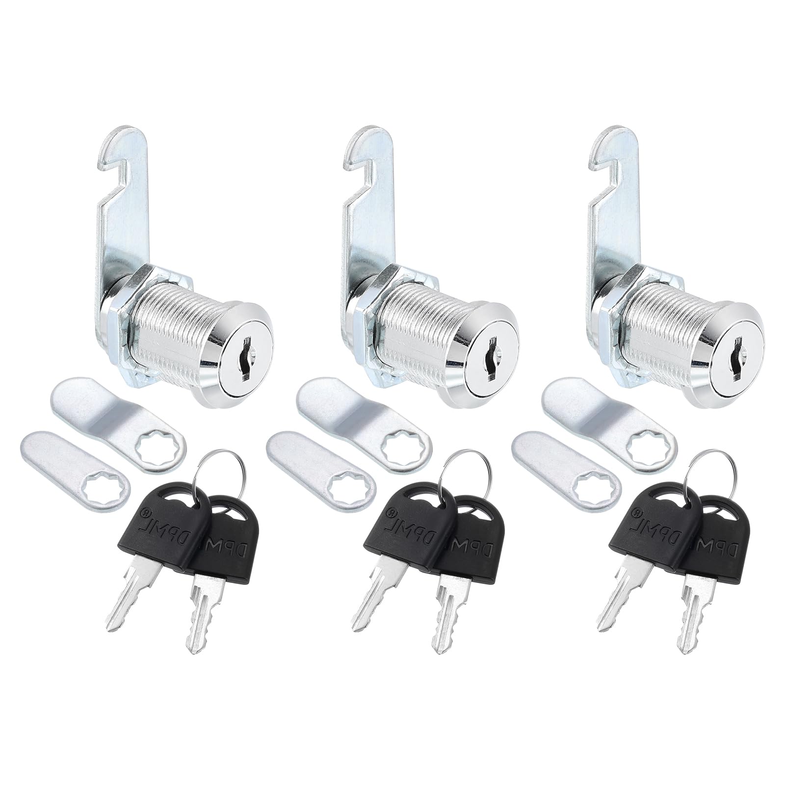 PATIKIL 1-1/16" Cabinet Cam Locks, 3 Pack Keyed Alike Cam Locks Set Zinc Alloy Storage Lock with Keys for File Drawer Mailbox Toolbox, Silver Tone