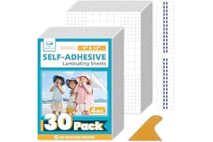 T&W SAME FILM 30 Pack Self Adhesive Laminating Sheets, 9 x 12 Inch Laminate Sheets with Auxiliary Separating Film & Squeegee, No Heat, No Machine Needed
