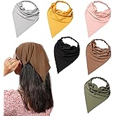 6 Pack Hair Scarf Headband for Women Elastic Bandana Head Scarf Large Boho Triangle Kerchief with Clips Non Slip Scarves