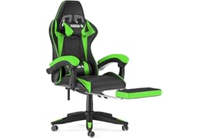 Bigzzia Gaming Chair with Footrest, Ergonomic Game Chairs with Headrest and Lumbar Support, Adjustable Height, Reclining, Racing Style, and 360°Swivel Seat for Computer/Video Game Chair, Green