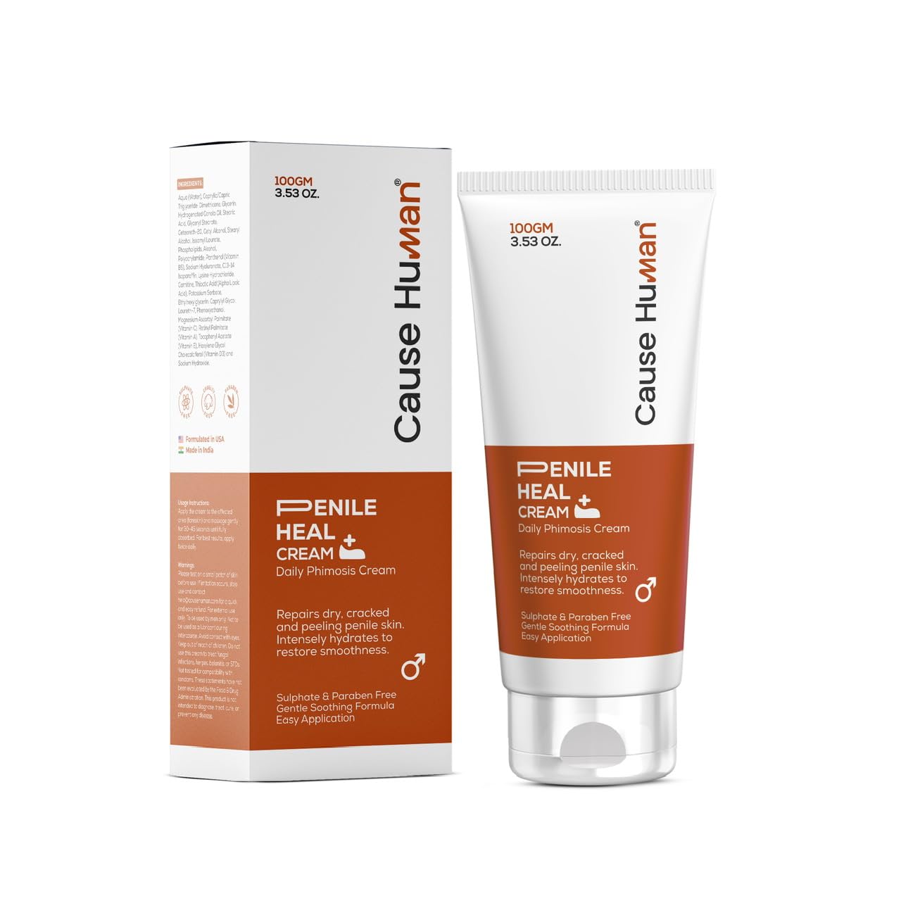 CAUSEHUMAN Penile heal Cream for Phimosis, Redness, Dryness, and Scarring of Skin | Prevents Irritation | Phimosis Cream | Restores and Moisturizes Skin | 100 ml | 60 Days Supply