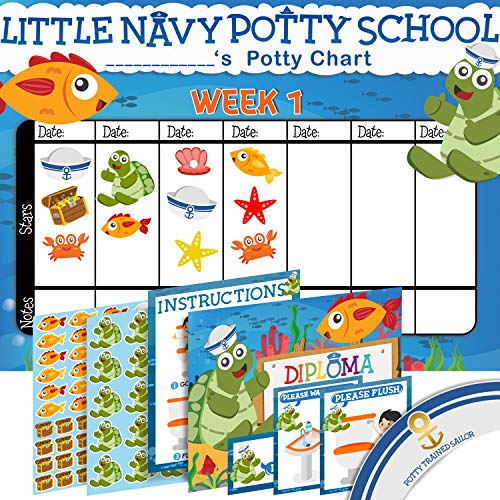 Potty Training Chart for Toddlers - Sea Theme - Sticker Chart - Celebratory Diploma, Crown and Book - 4 Week Potty Chart for Girls and Boys - Potty Training Sticker Chart