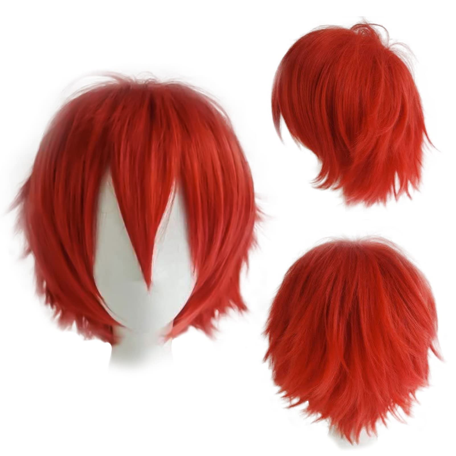 Gairyan Short Red Cosplay Wig - Unisex Straight Fluffy Wig for Women/Men - Costume Theme Party, Fancy Dress, Halloween, Comic-Con Accessories