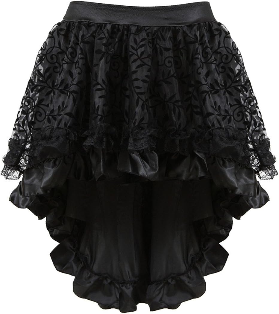 Coswe Women's Solid Color Lace Asymmetrical High Low Corset Skirt at  Women’s Clothing store