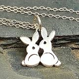 Love Bunnies Charm Necklace - 925 Sterling Silver, 18"