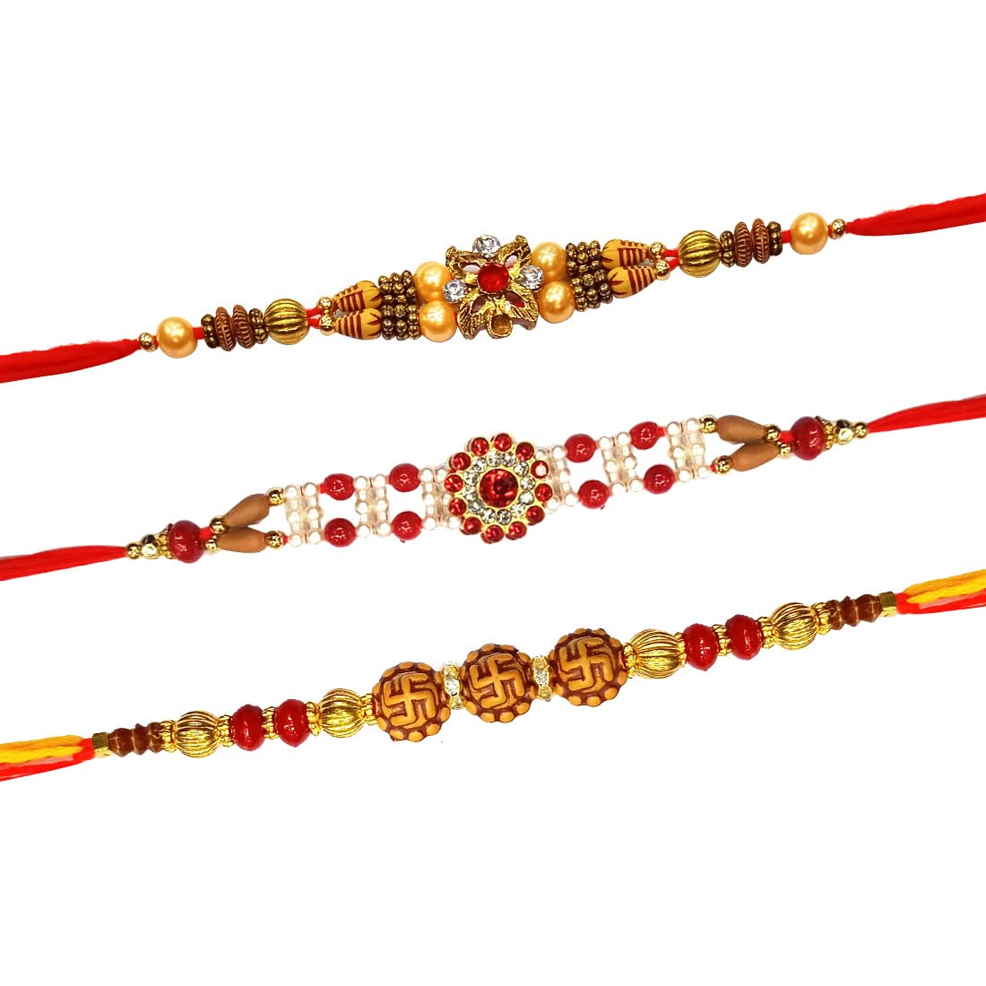 Tuelip Set of 3 Rakhi for Brother Raksha Bandhan Handmade Bracelet for Bhaiya Bhabhi Rakhi Bracelet, Indian Designer Latest Rakhi for Brother Rakhee Thread