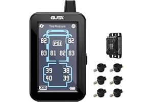 GUTA Tire Pressure Monitoring System, Trailer TPMS with Color Touchscreen Display & 6 Flow Thru Sensor, 6 Alert Modes, Signal Booster, Tire Pressure Monitor for RV, Camper, Semi, 5th Wheel (0-188PSI)