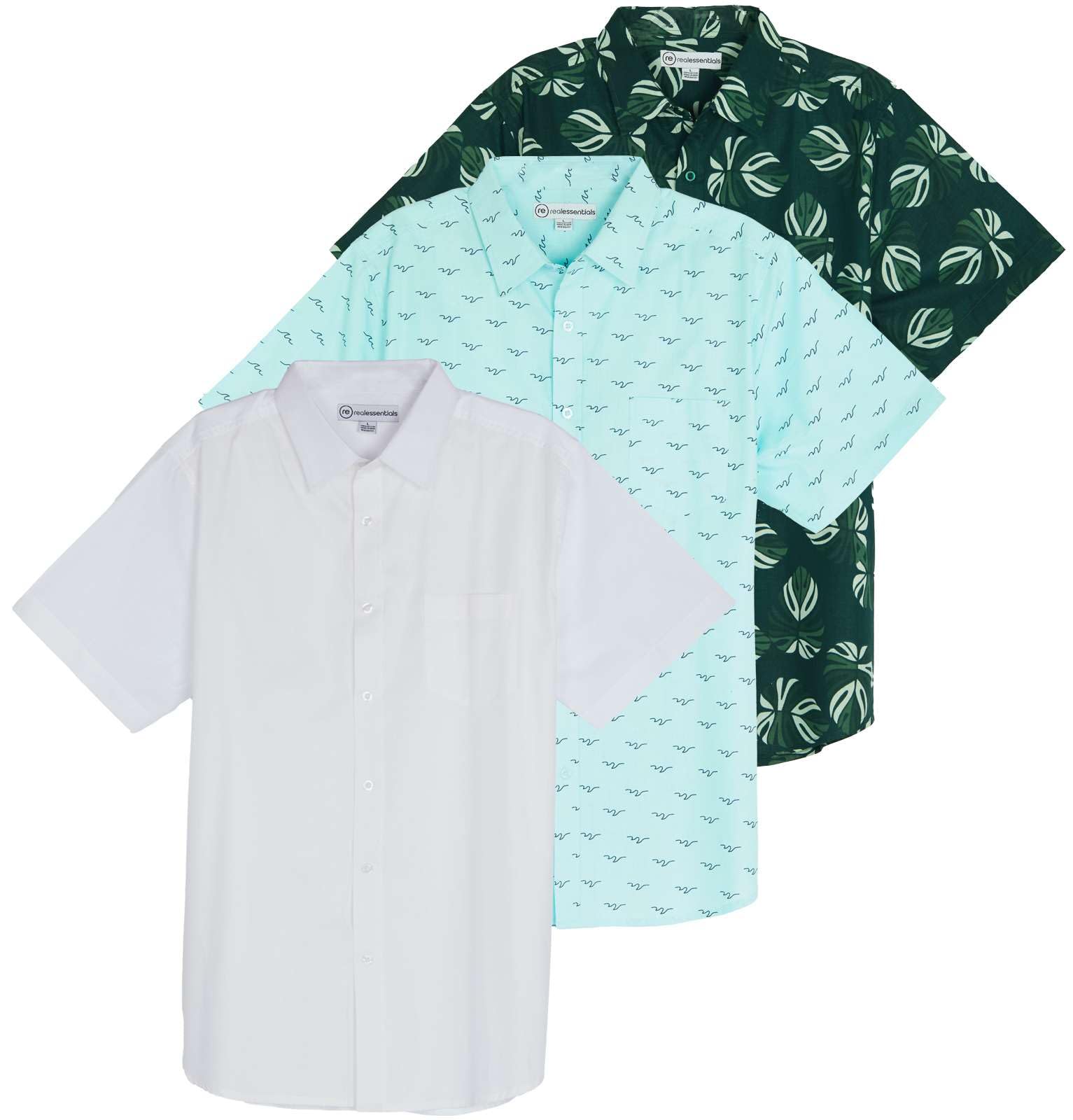 Photo 1 of 3 Pack: Mens Poplin Button Down Up Short Sleeve Dress Shirts Summer Casual Oxford Collared Untucked Cotton No Tuck Camisa De Vestir para Hombre Business Wrinkle Free Slim Fit Fitted Bulk Pockets