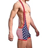 S Forever Men's Sexy Sports Jockstrap Jumpsuit,USA Flag Bodysuit Wrestling Singlet
