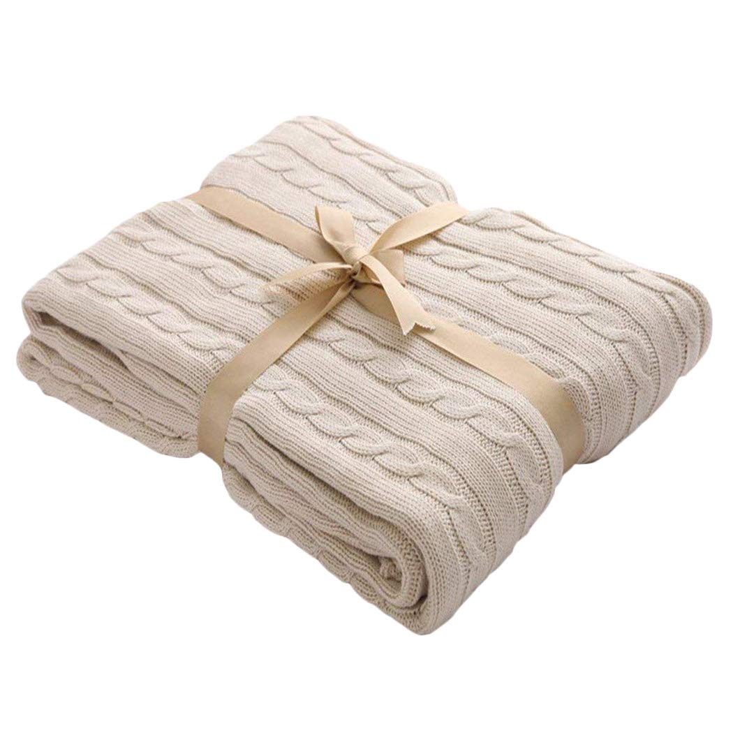 100% Baumwolle Kuscheldecke Gestrickt – Ultraweich, 130x170 Cm, Beige, Für Couch, Bett & Unterwegs