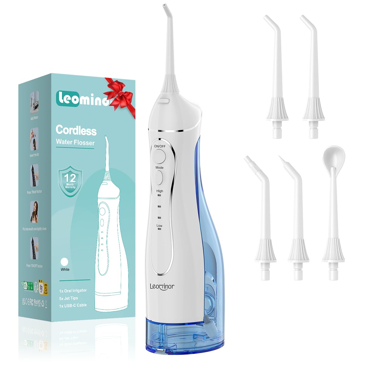 Photo 1 of Leominor Water Dental Flosser Pick for Teeth, 300ML Portable Oral Irrigator Upgraded Tank Removable,IPX7 Waterproof, Rechargeable Travel Teeth Cleaner, Professional Electric Flossing (Blue White)