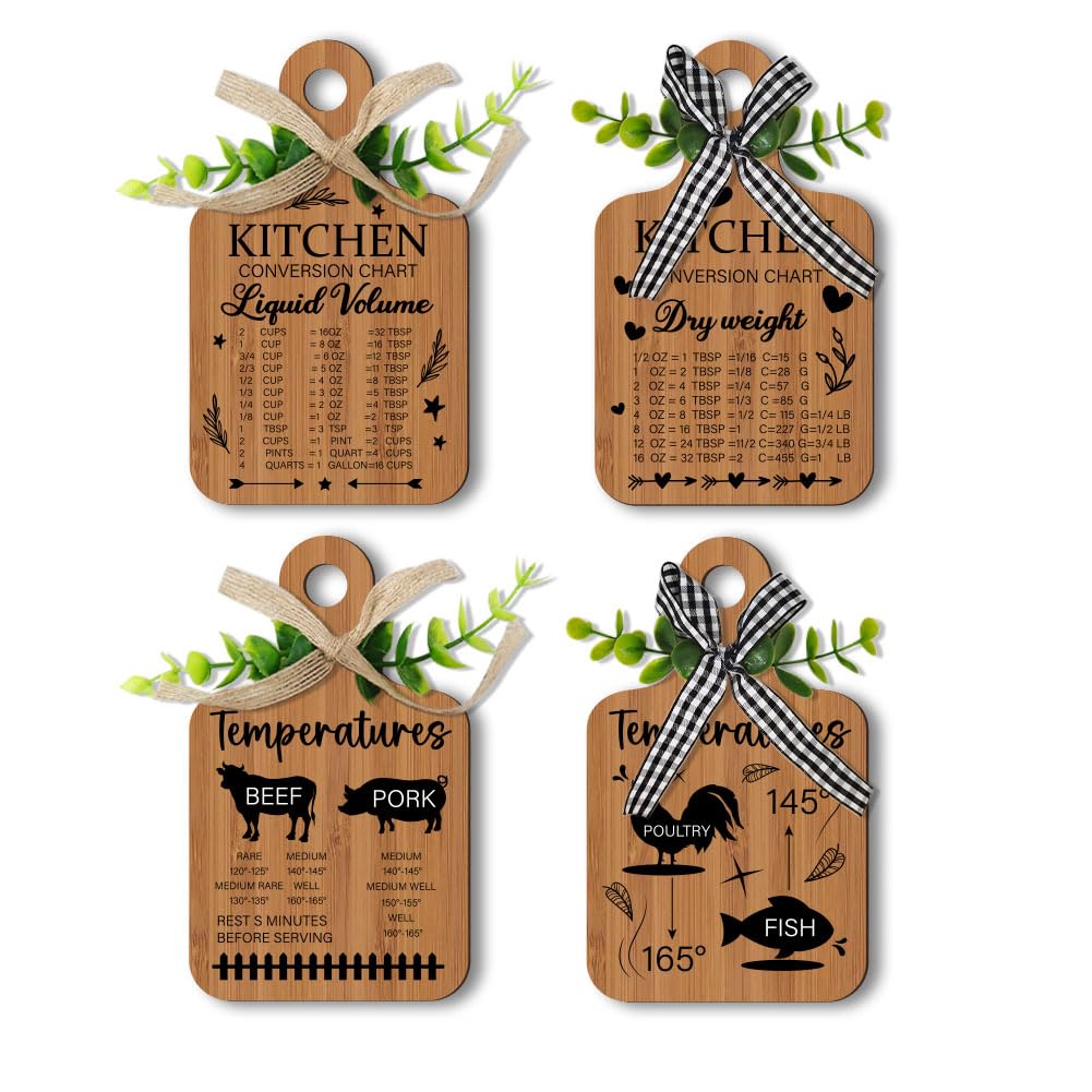PH PandaHall 4pcs Farmhouse Kitchen Signs, Rustic Conversions Wood Sign Kitchen Conversion Chart Wall Decor Hanging Plaques Rustic Wooden Signs Eat Sign Board Sign for Home Wall Table Decor